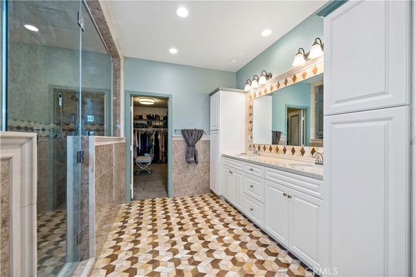 Bathroom, Dual Sink Vanities, Glass Shower, Interior, Recessed Lighting