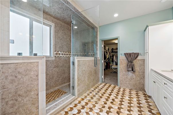 Bathroom, Glass Shower, Interior, Recessed Lighting, Walk-in Closets