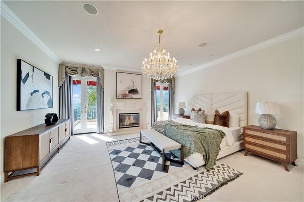 Bedroom, Chandelier, Fireplace, Interior, Recessed Lighting