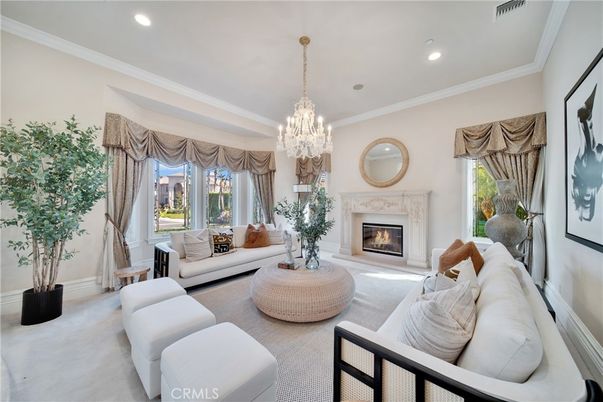 Chandelier, Fireplace, Interior, Living room, Recessed Lighting