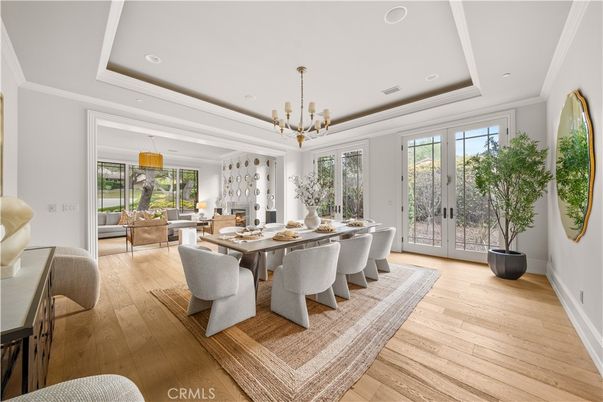Dining room, Interior, Living room, Pendant Lights, Recessed Lighting, Wood Texture Flooring