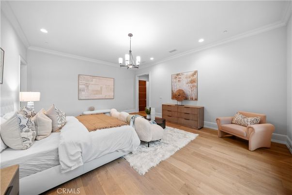 Bedroom, Interior, Pendant Lights, Recessed Lighting, Wood Texture Flooring