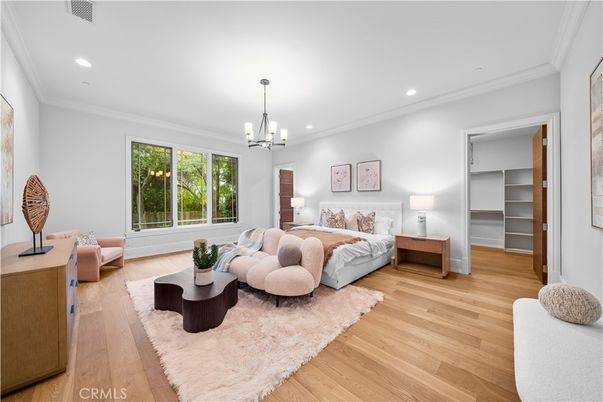 Bedroom, Interior, Pendant Lights, Recessed Lighting, Wood Texture Flooring