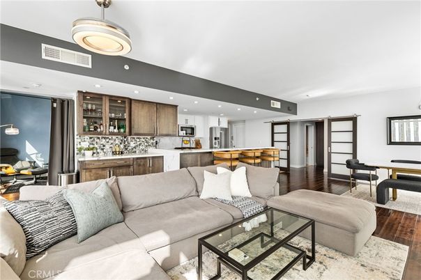 Interior, Kitchen, Living room, Recessed Lighting, Stainless Steel Appliances, Wood Texture Flooring