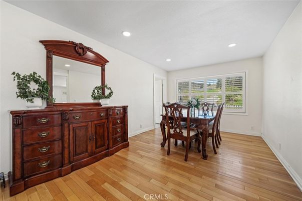 Dining room, Interior, Recessed Lighting, Wood Texture Flooring