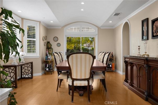 Dining room, Interior, Recessed Lighting, Wood Texture Flooring