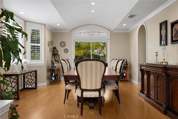 Dining room, Interior, Recessed Lighting, Wood Texture Flooring