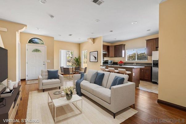 Dining room, Interior, Kitchen, Living room, Recessed Lighting, Wood Texture Flooring