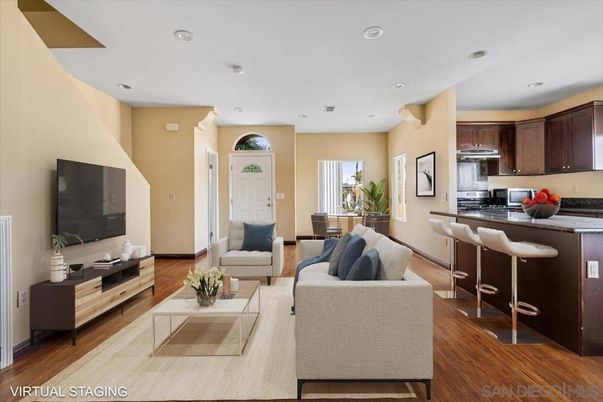Interior, Kitchen, Living room, Recessed Lighting, Stainless Steel Appliances, Wood Texture Flooring