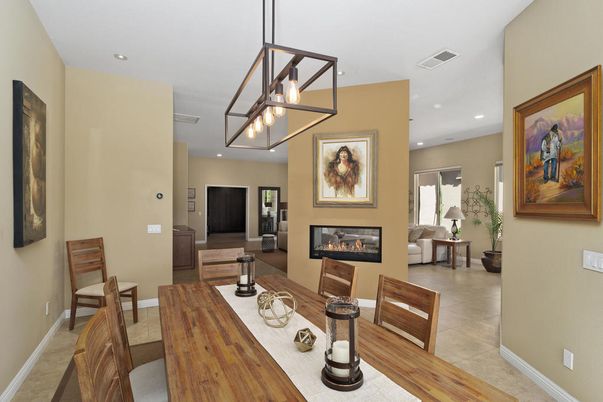 Dining room, Fireplace, Interior, Living room, Pendant Lights, Recessed Lighting