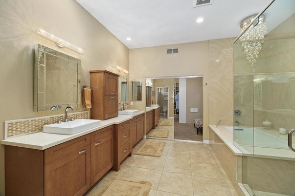 Bathroom, Dual Sink Vanities, Glass Shower, Interior, Recessed Lighting
