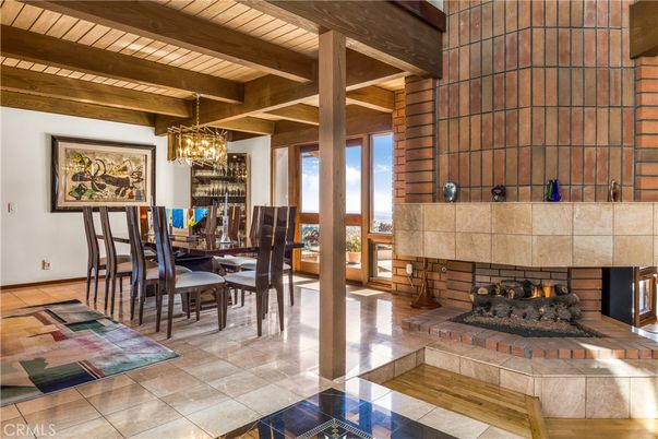 Chandelier, Dining room, Fireplace, Interior, Wooden Beams, Wooden Ceilings