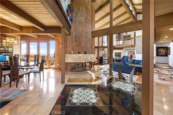 Chandelier, Dining room, Fireplace, Interior, Wooden Beams, Wooden Ceilings