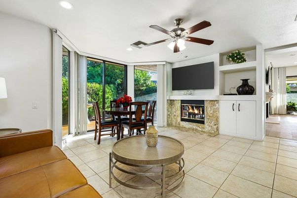 Dining room, Fireplace, Interior, Recessed Lighting