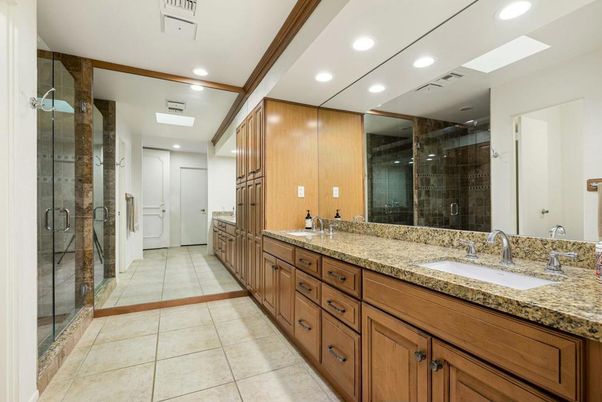 Bathroom, Dual Sink Vanities, Glass Shower, Interior, Recessed Lighting