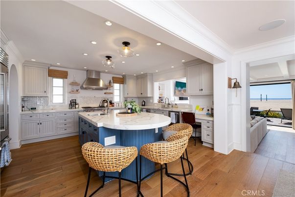 Interior, Kitchen, Recessed Lighting, Stainless Steel Appliances, Water, Wood Texture Flooring