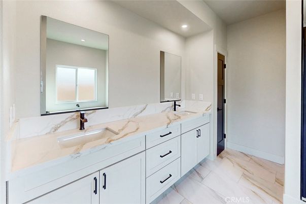 Bathroom, Dual Sink Vanities, Interior, Marble, Recessed Lighting