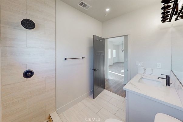 Bathroom, Interior, Recessed Lighting, Wood Texture Flooring