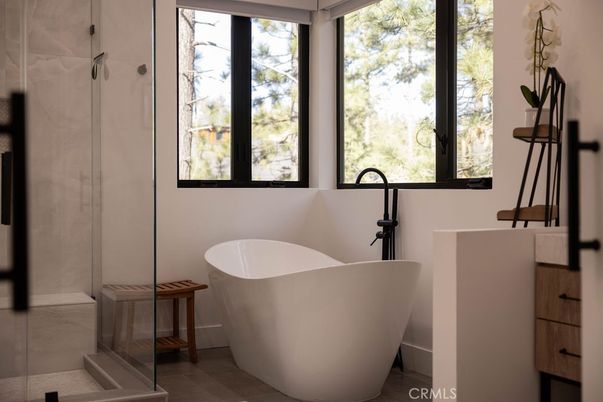Bathroom, Free Standing Baths, Glass Shower, Interior, Marble Walls