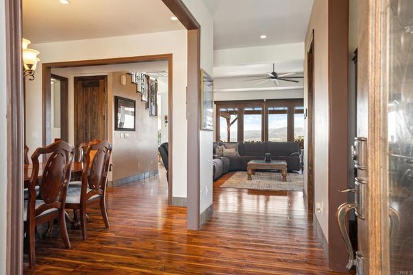 Dining room, Interior, Living room, Recessed Lighting, Wood Texture Flooring