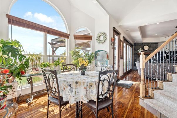 Dining room, Interior, Recessed Lighting, Wood Texture Flooring