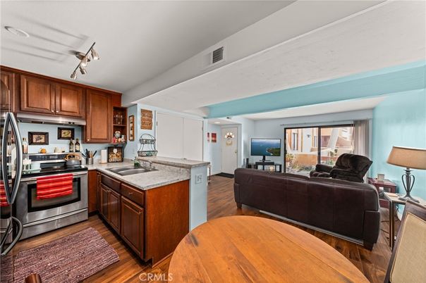 Interior, Kitchen, Living room, Stainless Steel Appliances, Wood Texture Flooring