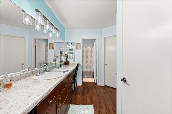 Bathroom, Dual Sink Vanities, Interior, Wood Texture Flooring