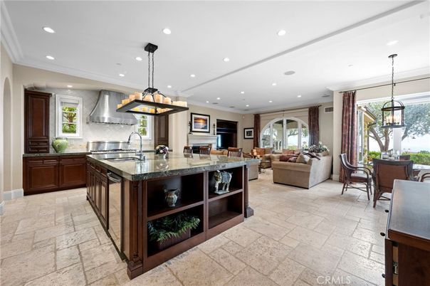 Chandelier, Dining room, Interior, Kitchen, Living room, Pendant Lights, Recessed Lighting, Stainless Steel Appliances