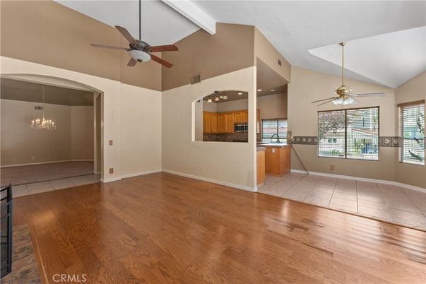 Chandelier, Empty room, Interior, Kitchen, Pendant Lights, Recessed Lighting, Wood Texture Flooring