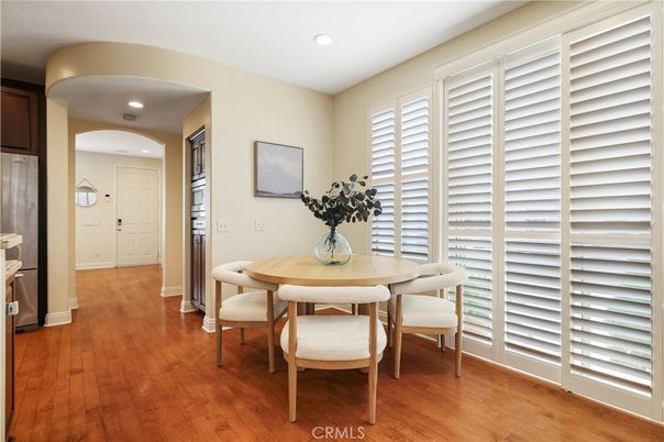 Dining room, Interior, Recessed Lighting, Wood Texture Flooring