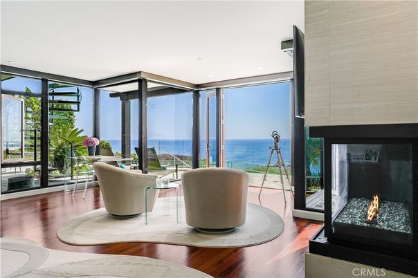 Fireplace, Interior, Recessed Lighting, Water, Wood Texture Flooring