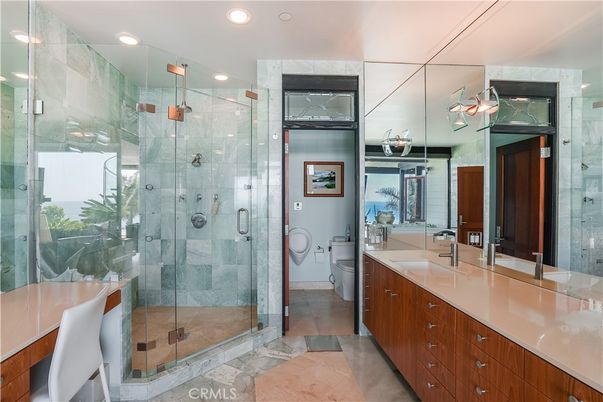 Bathroom, Dual Sink Vanities, Glass Shower, Interior, Recessed Lighting