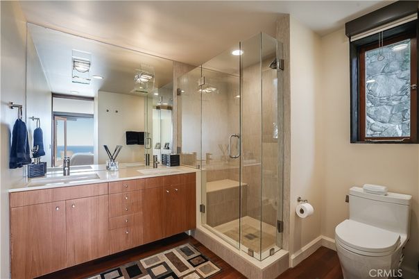Bathroom, Glass Shower, Interior, Water, Wood Texture Flooring