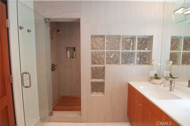 Bathroom, Glass Shower, Interior, Wood Texture Flooring