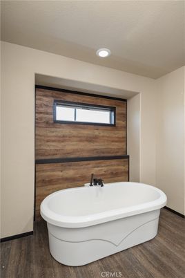 Bathroom, Interior, Recessed Lighting, Wood Texture Flooring, Wooden Walls