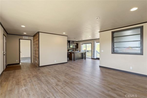 Empty room, Interior, Kitchen, Recessed Lighting, Wood Texture Flooring