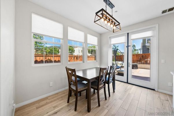 Dining room, Interior, Pendant Lights, Wood Texture Flooring