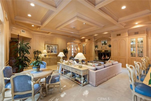 Dining room, Fireplace, Interior, Living room, Recessed Lighting, Wooden Ceilings, Wooden Walls