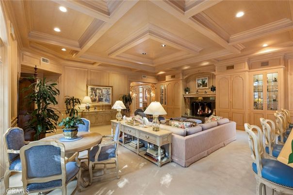 Dining room, Fireplace, Interior, Living room, Recessed Lighting, Wooden Ceilings, Wooden Walls