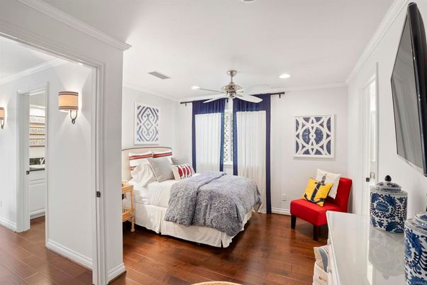 Bedroom, Interior, Recessed Lighting, Wood Texture Flooring