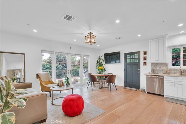 Dining room, Interior, Kitchen, Living room, Recessed Lighting, Wood Texture Flooring