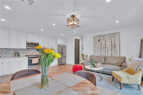 Interior, Kitchen, Living room, Recessed Lighting, Stainless Steel Appliances, Wood Texture Flooring