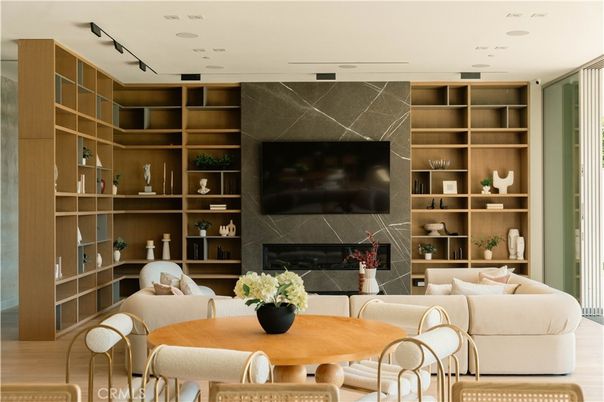 Dining room, Fireplace, Interior, Living room, Recessed Lighting