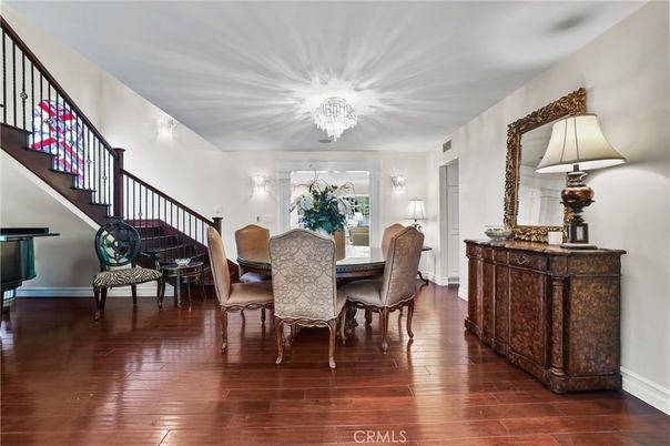 Chandelier, Dining room, Interior, Wood Texture Flooring