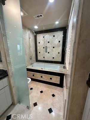 Bathroom, Glass Shower, Interior, Marble Walls, Recessed Lighting