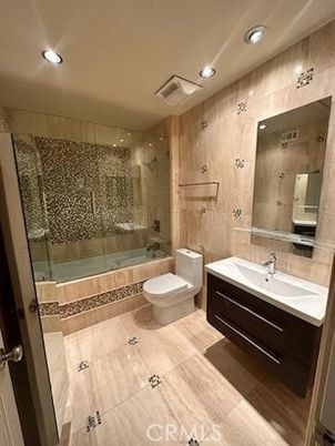 Bathroom, Glass Shower, Interior, Recessed Lighting, Wood Texture Flooring