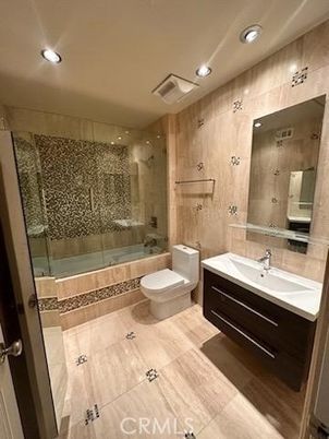 Bathroom, Glass Shower, Interior, Recessed Lighting, Wood Texture Flooring