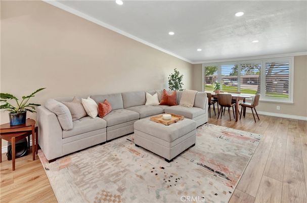 Dining room, Interior, Living room, Recessed Lighting, Wood Texture Flooring