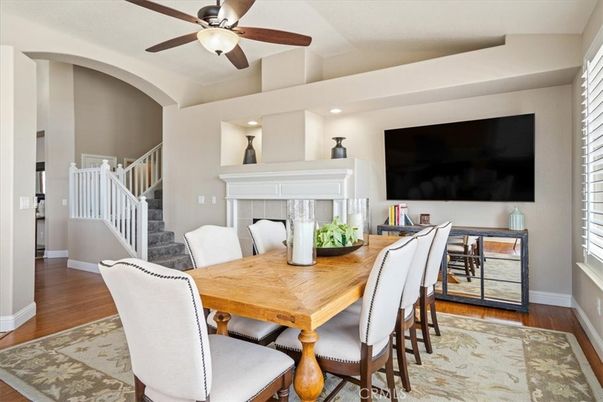 Dining room, Interior, Recessed Lighting, Wood Texture Flooring