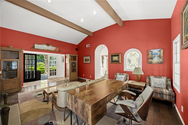 Home Office, Interior, Recessed Lighting, Wooden Beams, Wood Texture Flooring